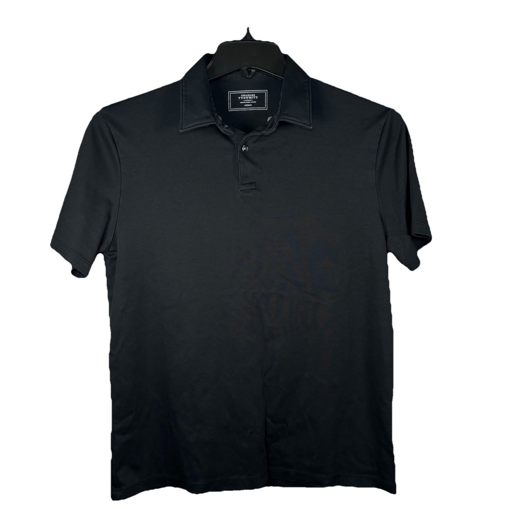 CHARLES TYRWHITT Short Sleeve Jersey Polo in Black - Size MEDIUM